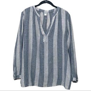 Old Navy | Blue/Grey/White Striped Long Sleeve Blouse Top | Size L